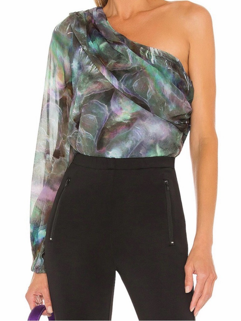 Amanda Uprichard Green Teal Multi-Print Draped Blouse